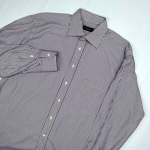 Canali Men Purple White Striped Dress Shirt Size 16 L Long Sleeve Made in Italy
